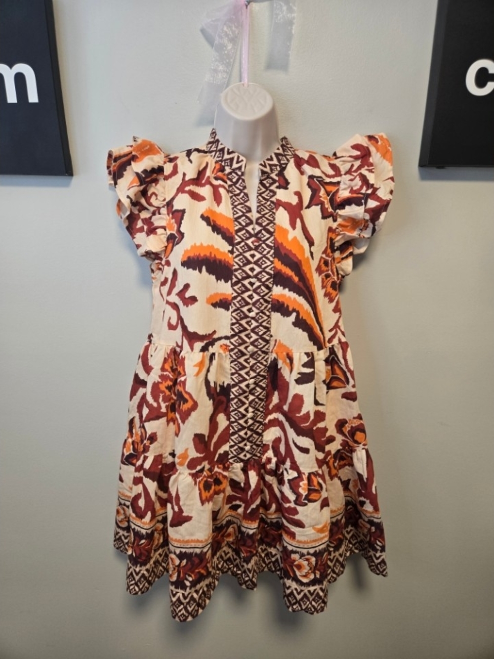 Anthropologie Pinch Cream Dress with Maroon and Orange Floral Print